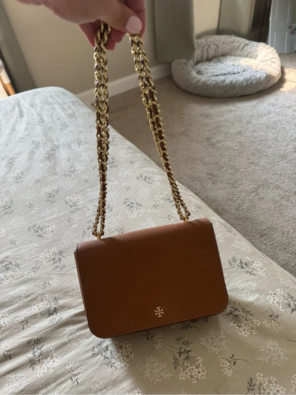 Tory Burch Brown Leather Crossbody with Gold Chain